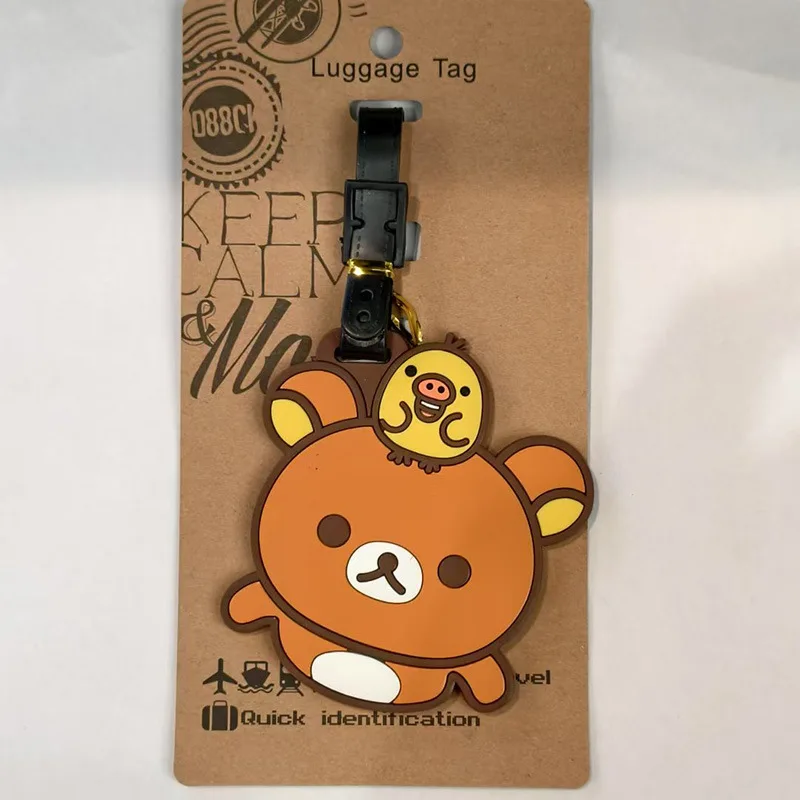 rilakkuma étiquette de bagage enfants anime ours décontracté valise anti perte étiquette carte d'embarquement organisateur de voyage accessoires enfants cadeau