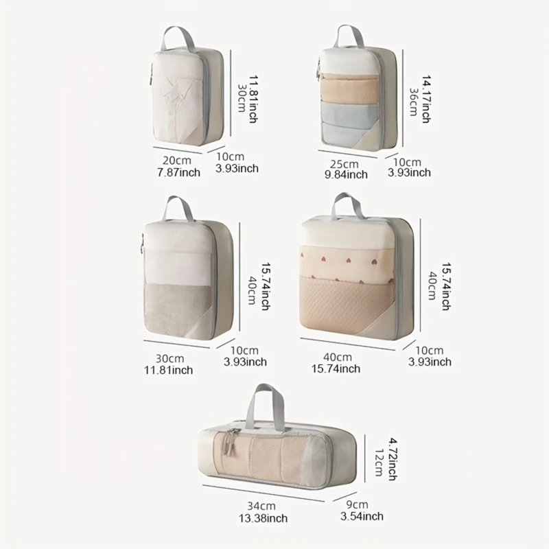 cubes d'emballage à compression pour valises, accessoires de voyage, organisateurs d'emballage extensibles, cubes d'organisation de voyage légers, 5 pièces