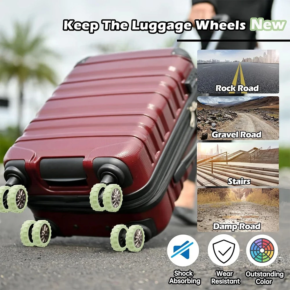 roues silencieuses et amortissantes pour bagages, valise à roulettes, housse de protection, voyage, 8 pièces