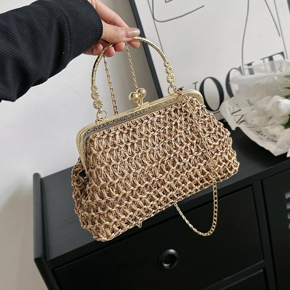 chaîne tissé à la main sacs à main été femme pochette simple texture dîner fête à la main décontracté élégant portable sac de soirée 2025