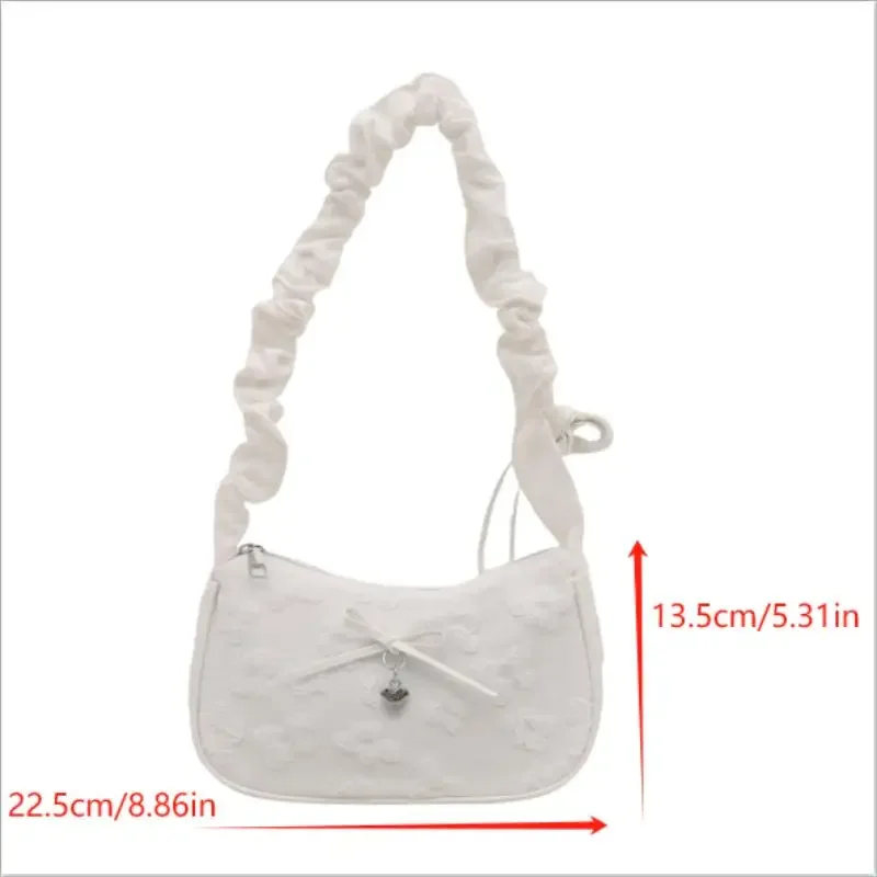 sac à main chic en forme de croissant pour femmes, avec nœud imprimé floral, design plissé, tendance, sac à bandoulière luxueux pour filles douces