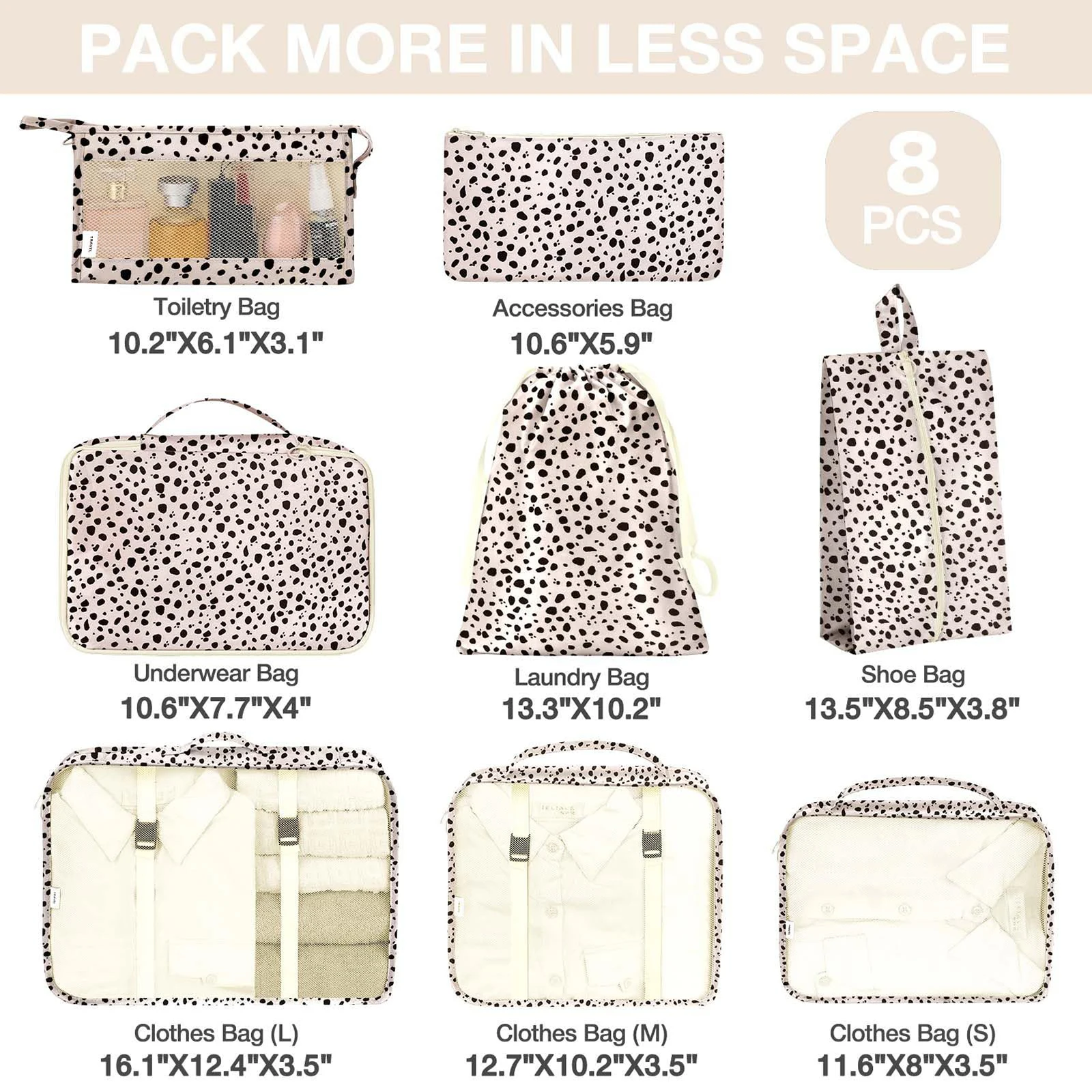 8 ensembles de cubes d'emballage pour valises, cube d'emballage avec chaussures, cosmétiques, vêtements et accessoires sacs cubes d'emballage