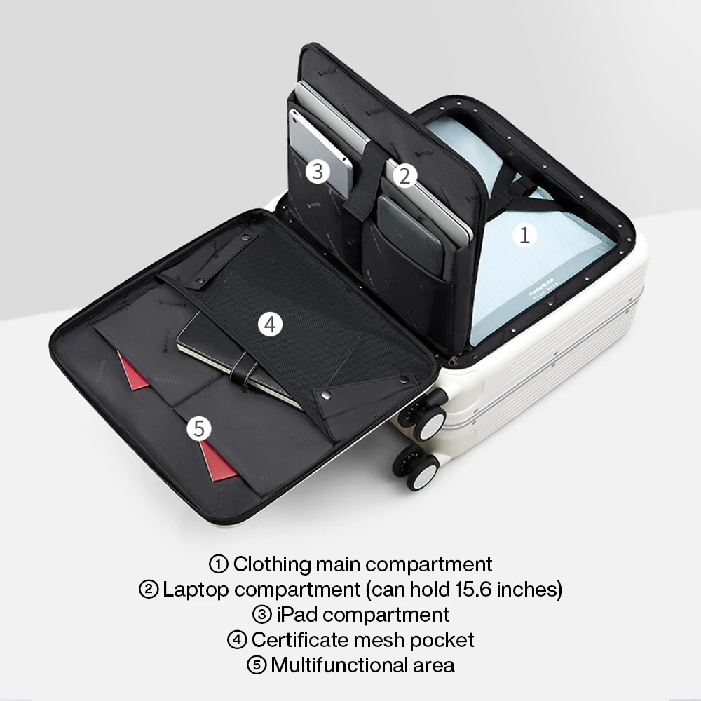 hanke valise de voyage d'affaires, bagage à main, cabine d'embarquement, valise à roulettes, matériau pc, roues tournantes, nouveau design