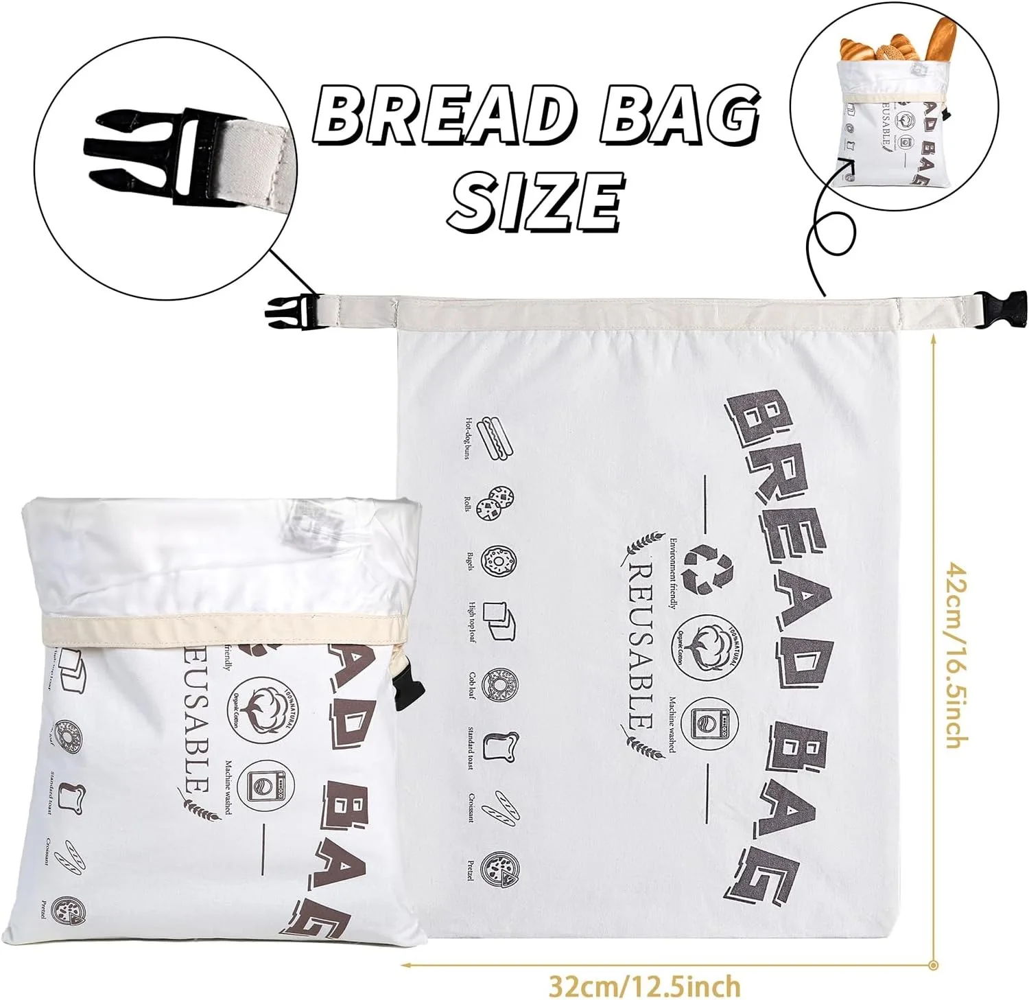 weedi sac à pain réutilisable en tpu avec boucle, lavable, doublure en tpu, sac à pain frais pour les sacs à pain au levain faits maison