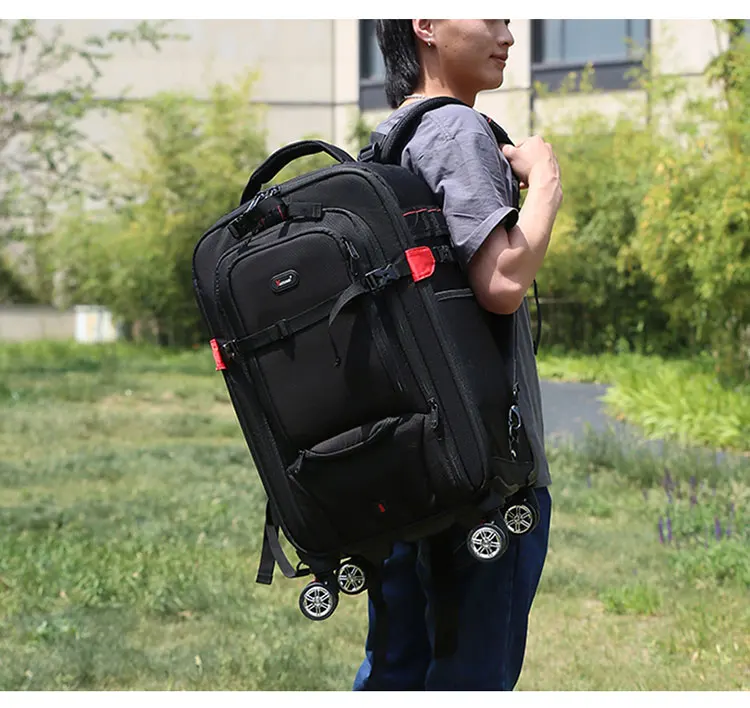 sac pour appareil photo à roulettes étanche professionnel dslr valise pour appareil photo vidéo photo appareil photo numérique chariot sac à dos sur roues