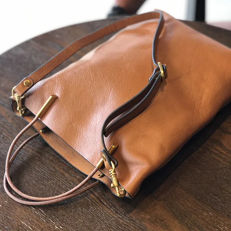 seau en cuir véritable femmes sac nouveau rétro nature peau de vache souple sac à main polyvalent concepteur de haute qualité sacs à bandoulière