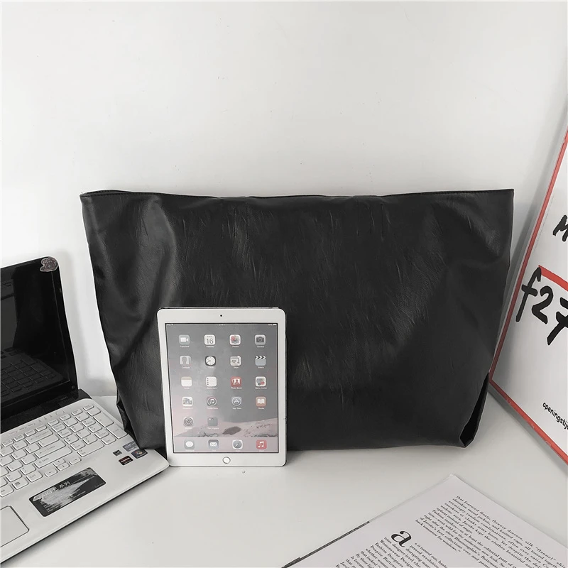 sacs fourre tout surdimensionnés de couleur noire pour femmes, sac à bandoulière léger de grande capacité en cuir souple unisexe simple mode shopper 2021