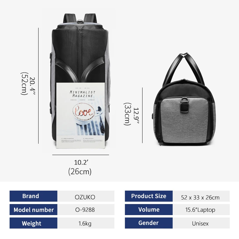 ozuko multifonction hommes costume stockage sac de voyage grande capacité bagages sac à main mâle étanche voyage sac polochon chaussures poche