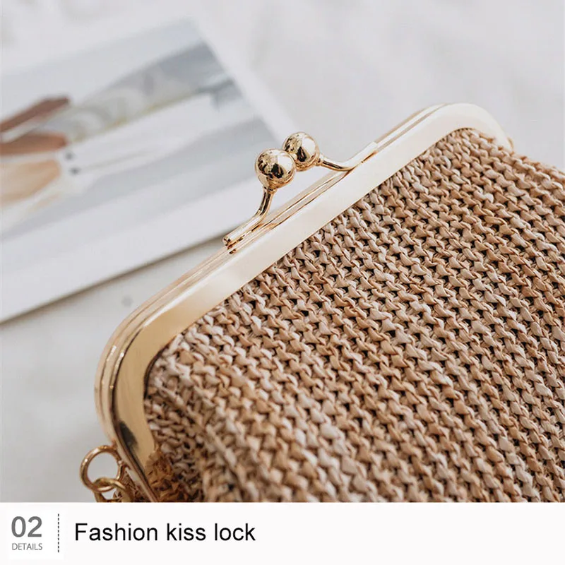 petits sacs à bandoulière boho pour femmes, pocommuniste de soirée à loquet, sac à main en paille pour dames, sacoche de plage en rotin