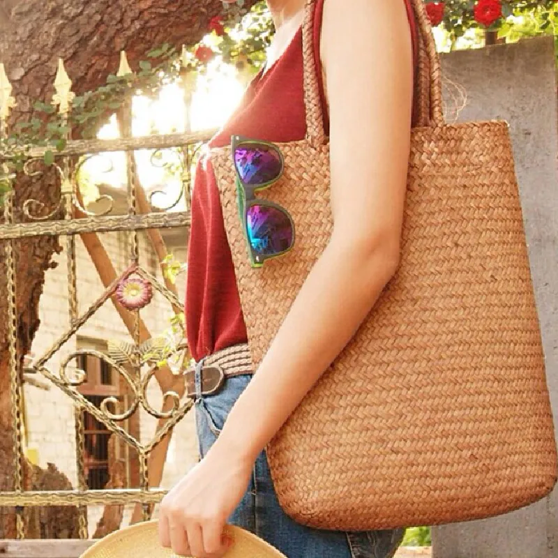 Sac à main en paille tissé pour femmes, grande capacité, fourre-tout de plage, décontracté, solide, document sauvage, pour le shopping et les rencontres 03