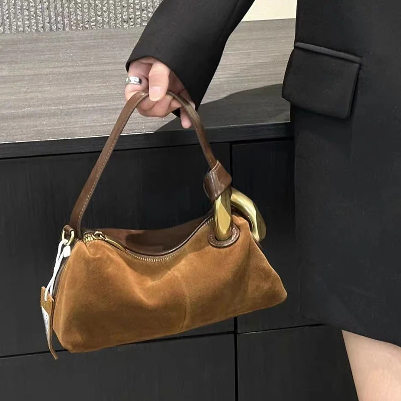 sac hobo rétro en faux daim pour femmes, couleur unie, haute qualité, design de luxe, sacs à bandoulière pour les déplacements