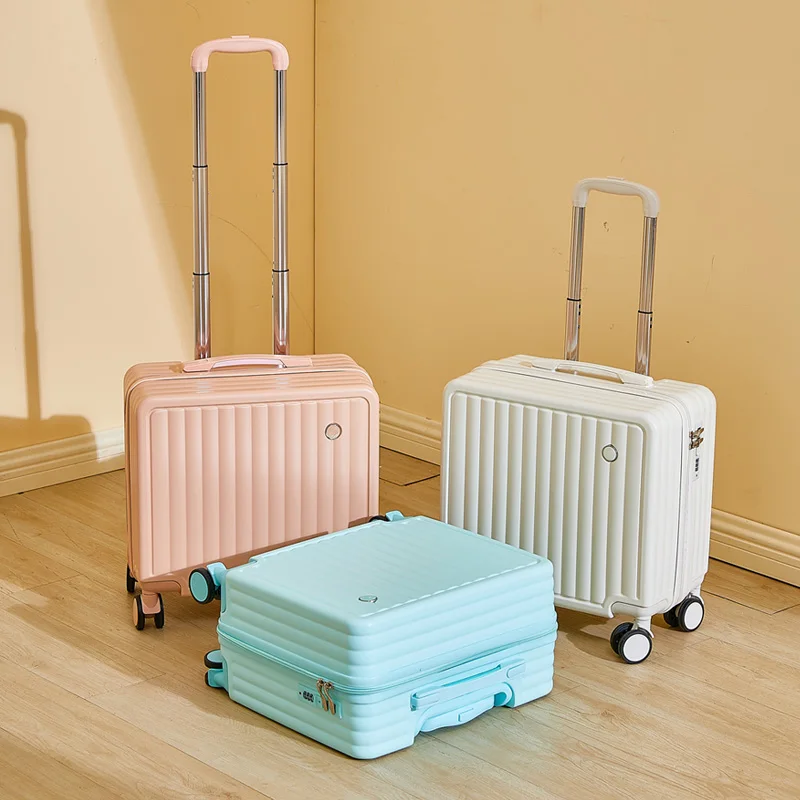 valise de voyage de 18 pouces, jolie valise de compagnie aérienne, boîte à mot de passe, roue silencieuse, châssis léger monté universel