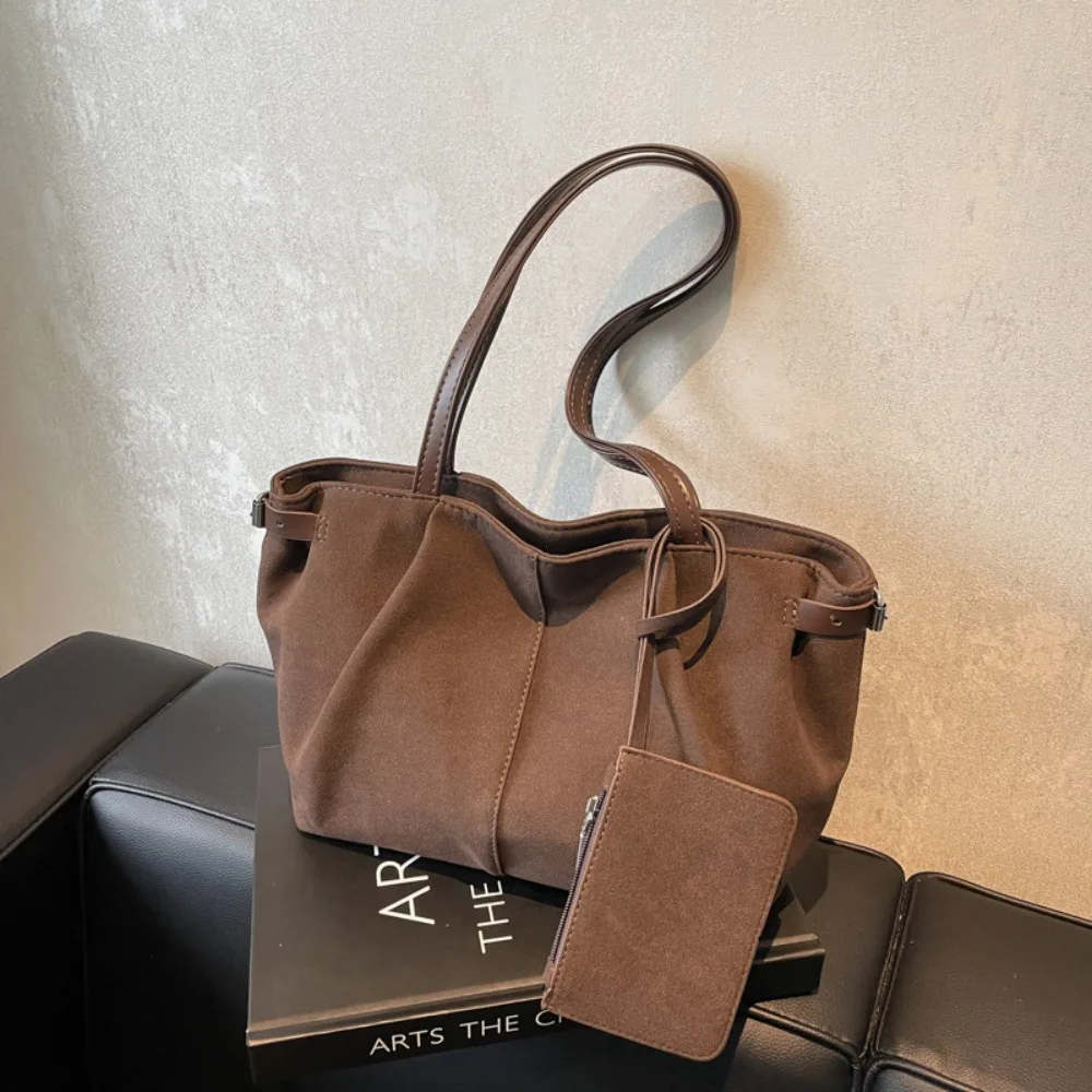 Sac fourre-tout en daim pour femmes avec poche intérieure, sac sous les bras avec fermeture éclair, sac cartable de couleur unie pour le travail, sacs à main et sacs à main de voyage 2025