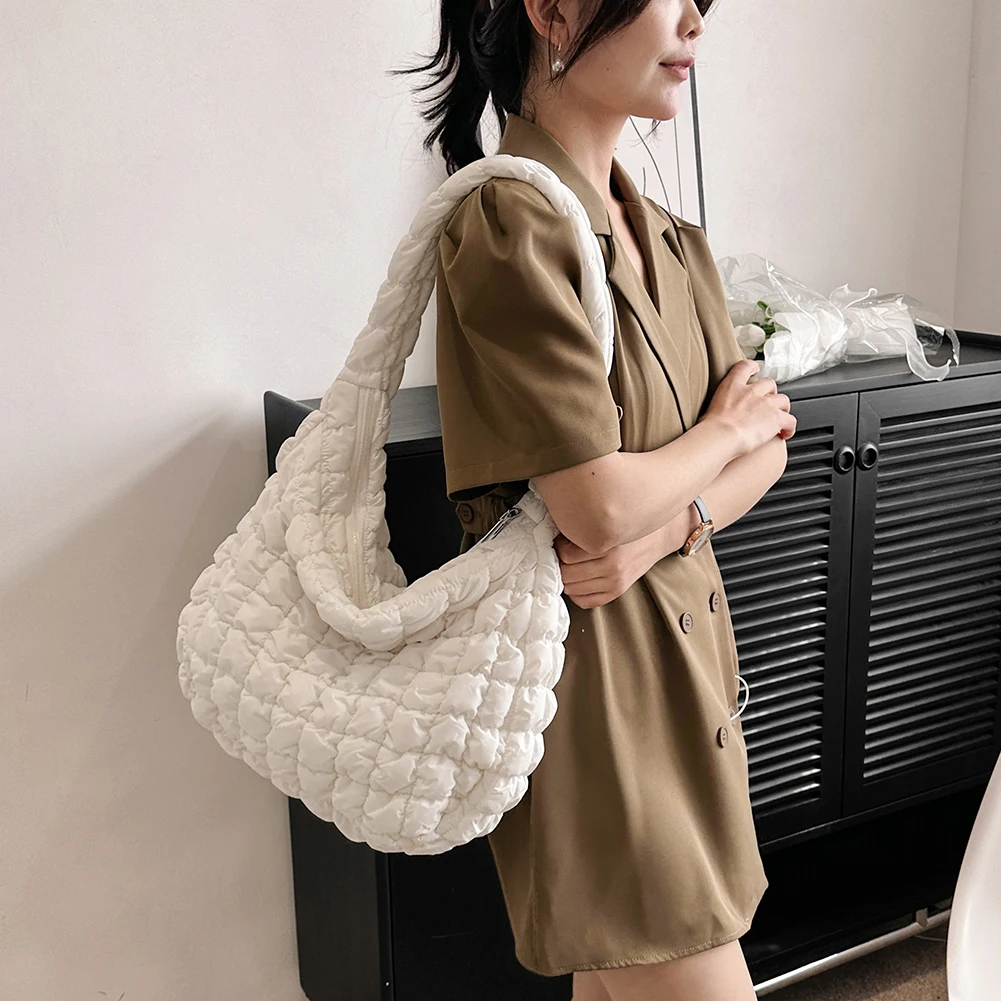 sac à bandoulière rembourré matelassé pour femme, moteurs plissés, sacs initiés au nuage, grande capacité, fourre tout, sac à bandoulière en duvet bergame