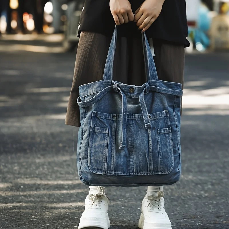 Sac à Main Décontracté en Denim de Grande Capacité, Fourre-Tout à la Mode, Niveau d'Apparence ÉWer, sous les Bras