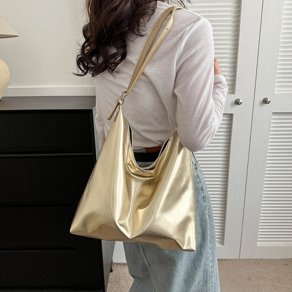 sac à provisions de luxe pour femme, sac à main à poignée supérieure en pu, sac fourre tout en cuir décontracté, haute capacité, argent, or, designer, mode