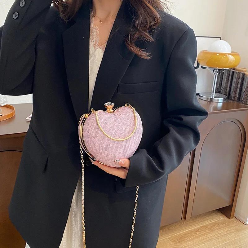 sac à main chic en forme de cœur pour femmes, sac de soirée étoile brillante à la mode, fourre tout à bandoulière élégant avec chaîne, sacs à bandoulière pour femmes