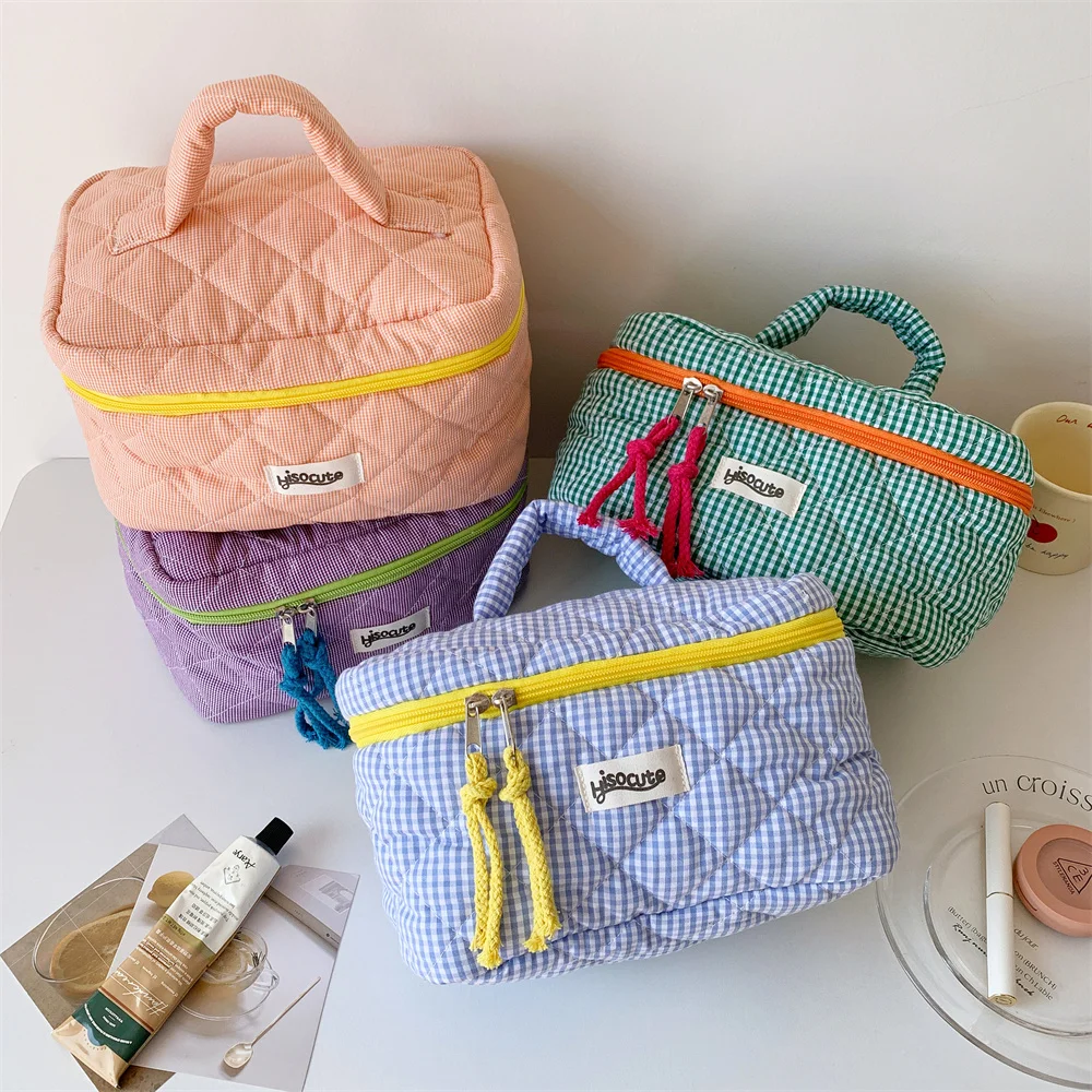 trousse de maquillage, sacs à cosmétiques pour femmes, ensemble de trousse de maquillage de voyage matelassée, trousse de toilette en coton mignonne, pochette de rangement pour sac à main