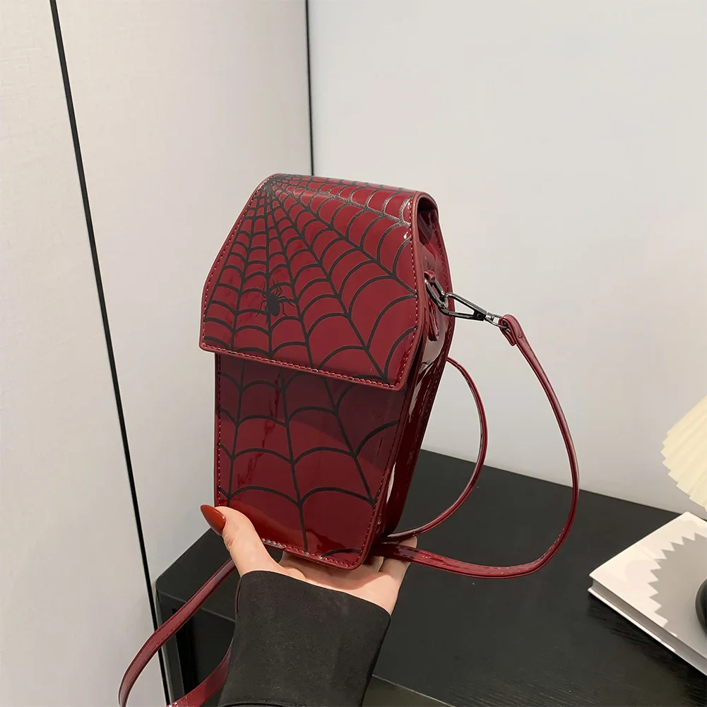 sac à bandoulière en cuir pu pour femme, motif toile d'araignée, sac hobo gothique, forme de cercueil, sac initié, halloween cosplay, sacs pour téléphone portable