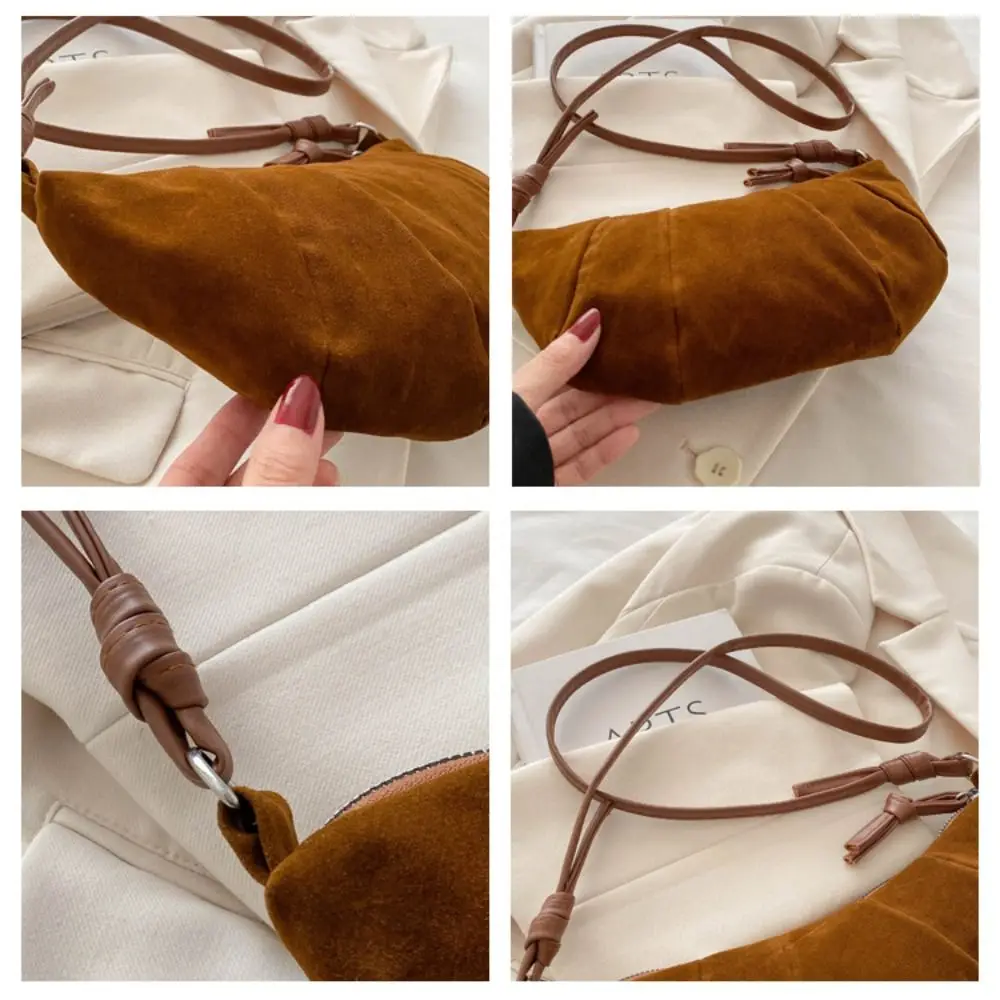 sac à bandoulière chic en croissant, petit paquet marron mat, sac à boulettes en pu, style coréen, couleur unie pour filles