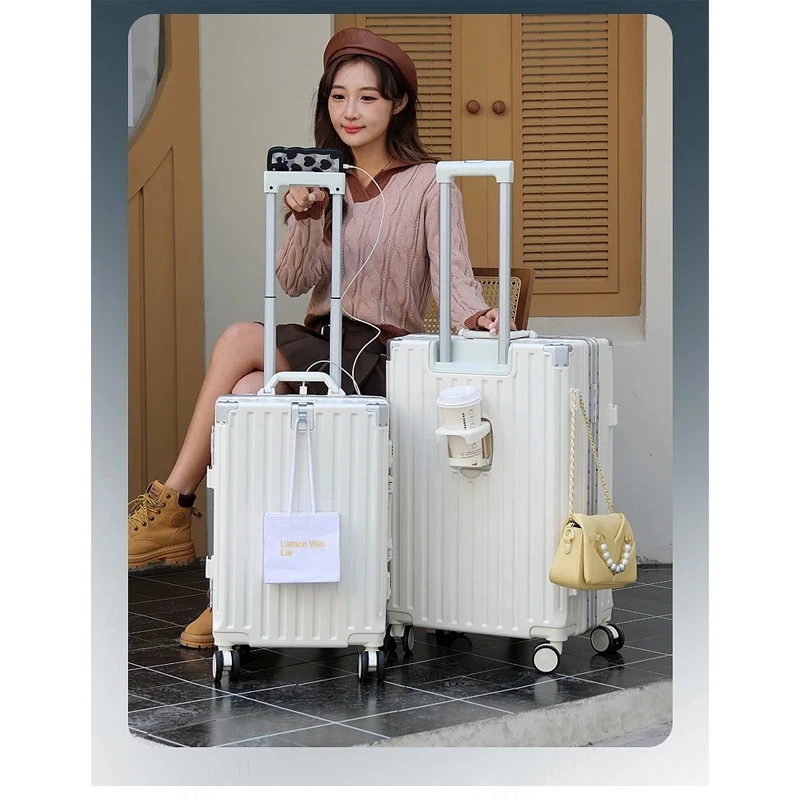 nouvelle valise 30 pouces cadre en aluminium usb charge porte bagages embarquement 20 pouces valises de cabine sur roues avec porte gobelet