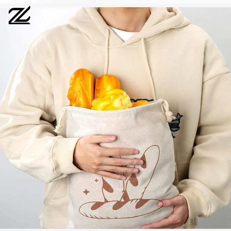 sac à pain en lin réutilisable, baguette en coton, sac de rangement à cordon de serrage, pain fait maison, frais, écologique, maintien pour baguette