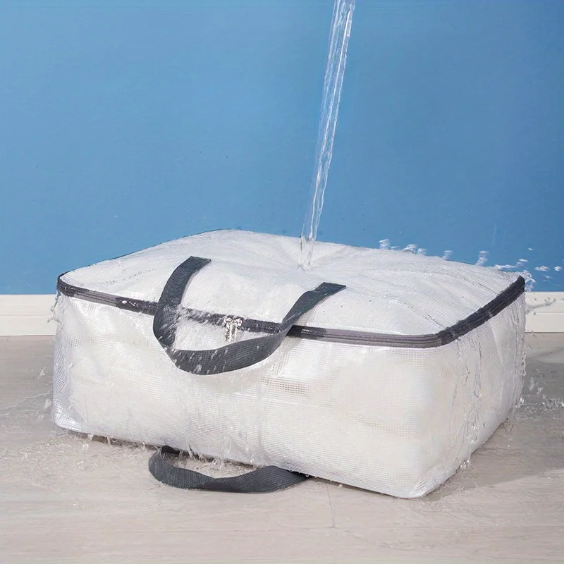 1 sac de rangement en pvc imperméable transparent extra large avec fermeture éclair et poignée sac de rangement carré polyvalent pour couettes, beddi