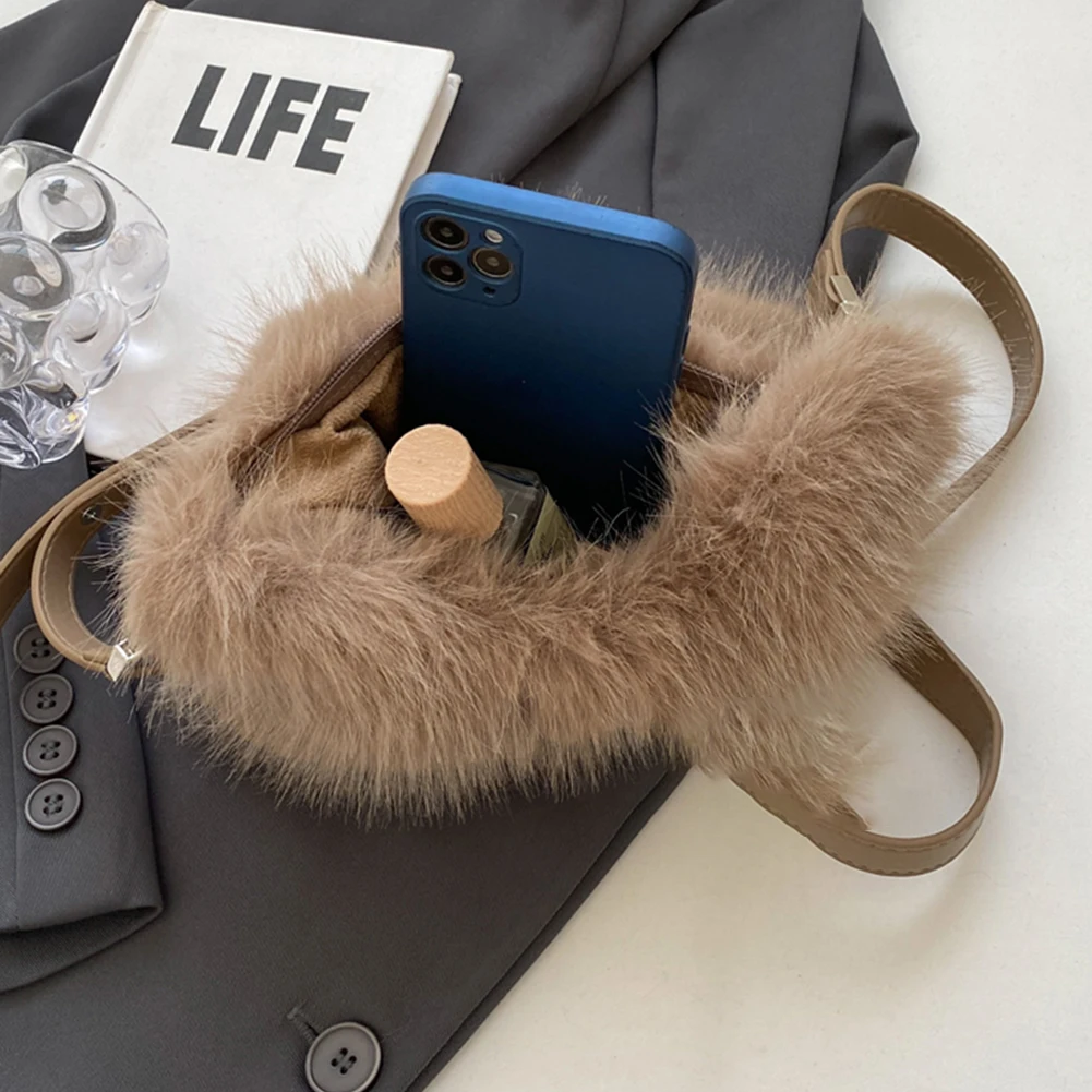 sac à main chic en fausse fourrure pour femme, sacoche à bandoulière en peluche douce, pochette solide pour documents, fourre tout à poignée supérieure, hiver