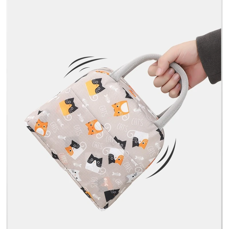 sac à bento portatif style dessin animé, sac de boîte à déjeuner, sac isolé, sac de rangement de grande capacité, sac à déjeuner pour employés de bureau
