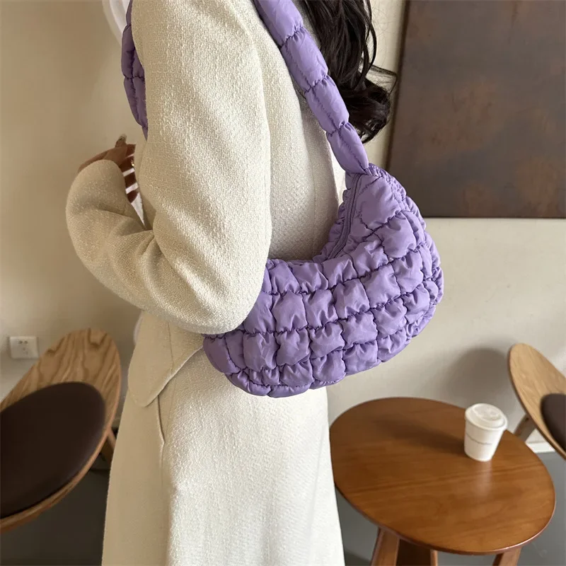 sacs à bandoulière plissés matelassés pour femmes sac rembourré sacs à main en nylon sac à main seau bulles de nuage hobo puffer sac fourre tout en nylon bolsas