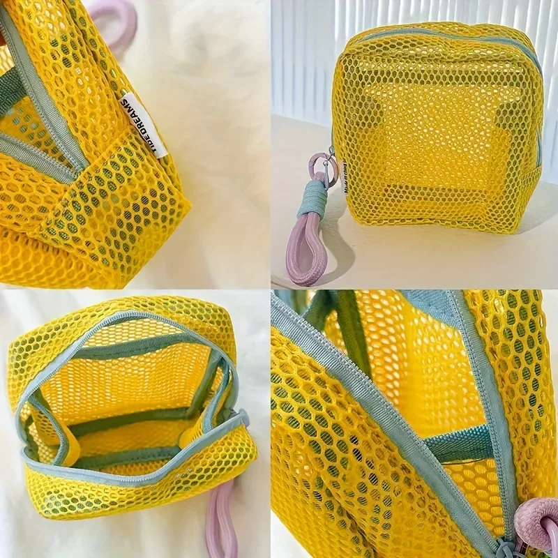 sac à cosmétiques en maille légère et élégante, sac de rangement de cosmétiques carré portable avec fermeture éclair, sac de rangement polyvalent pour articles divers