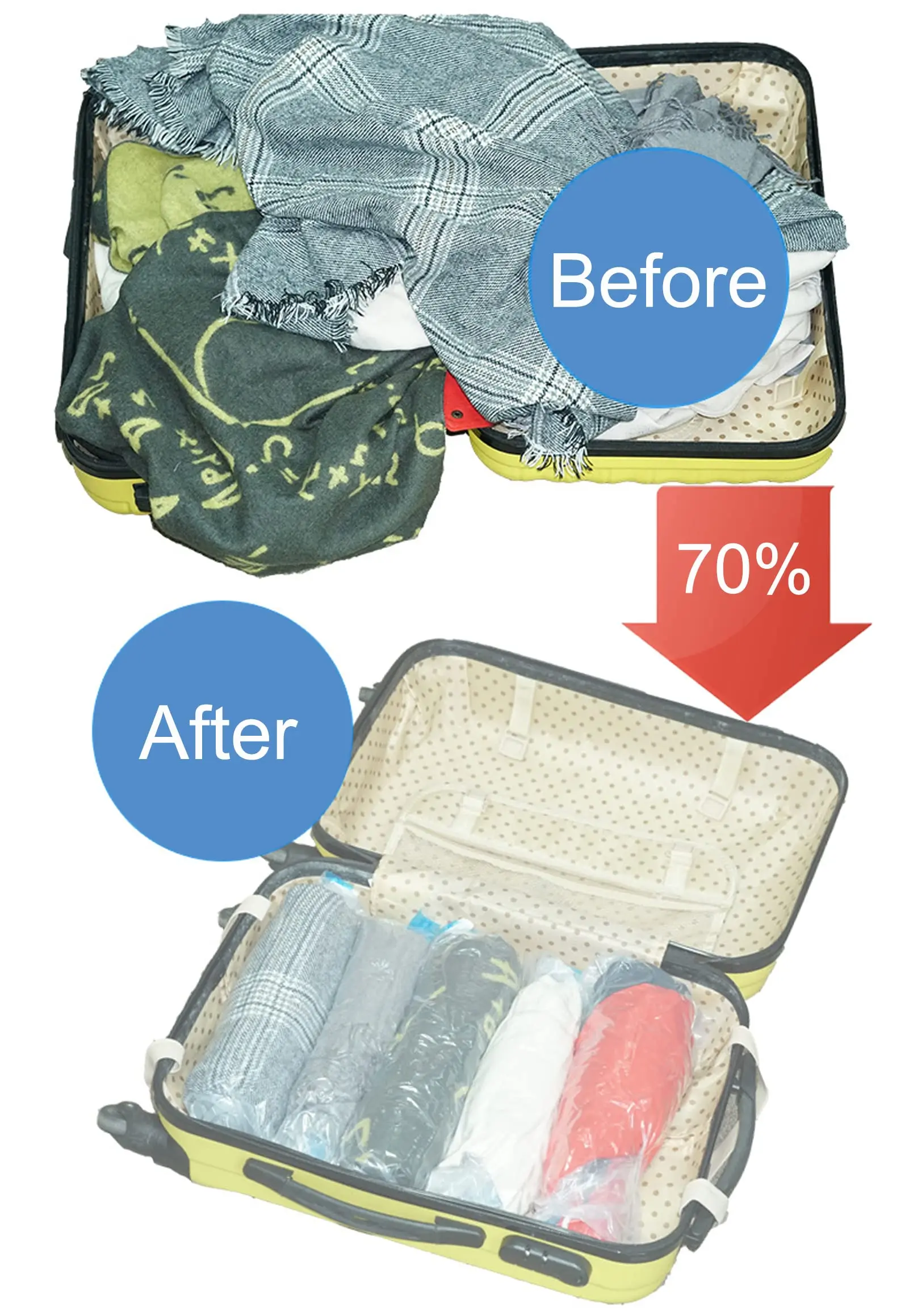 sacs de compression enroulables, 8 paquets, sacs de rangement sous vide réutilisables pour organisateur de voyage, gain de place dans la valise, aucune pompe requise