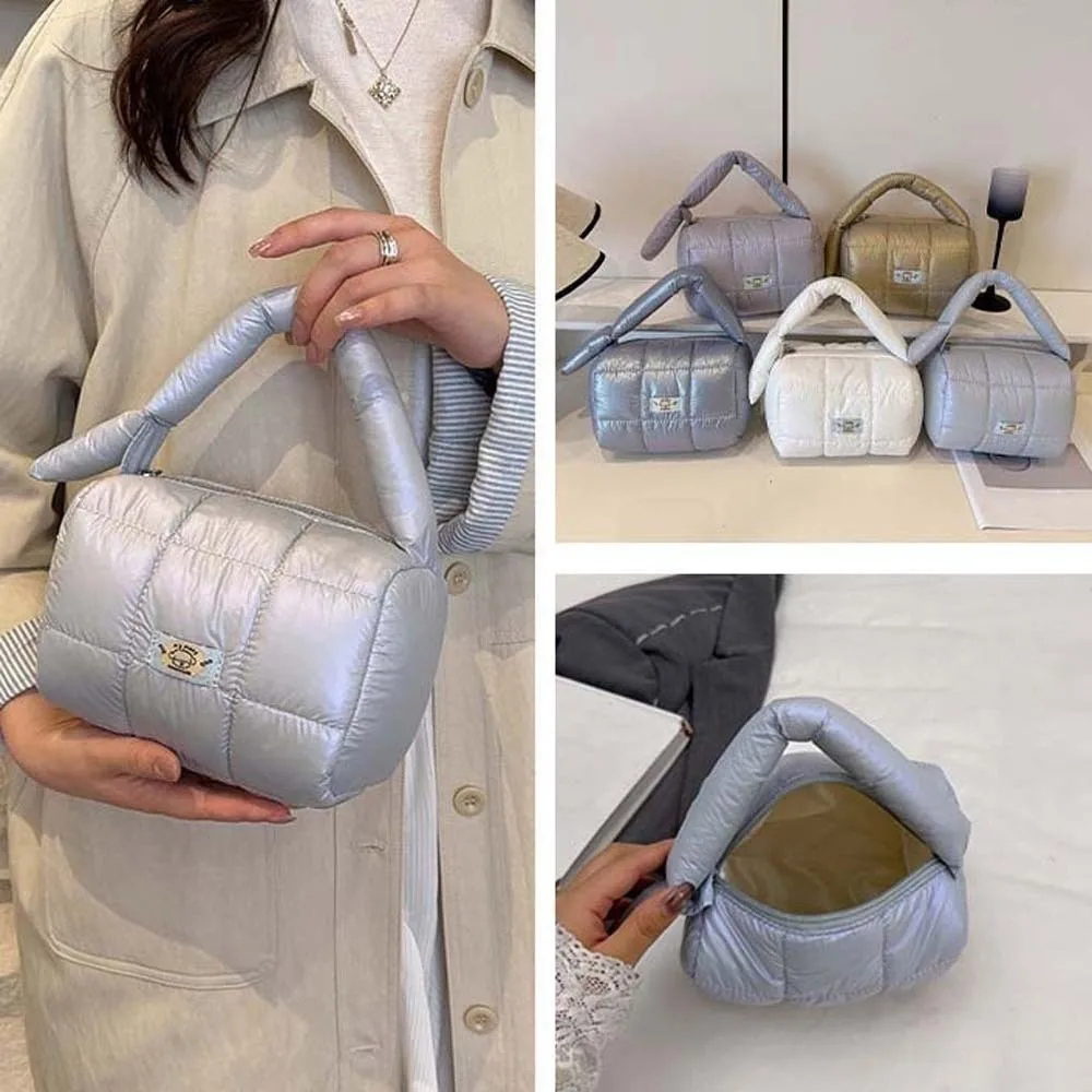sac à main matelassé à grille plissée en nylon, organisateur de cosmétiques léger à main, grande capacité, grille épaisse, rangement de sac à main
