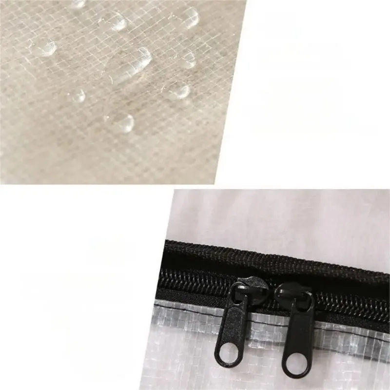 sac de rangement de couette tissé pp, imperméable, pliable, transparent, grande capacité, placard, emballage mobile, organisateur de vêtements à double fermeture éclair
