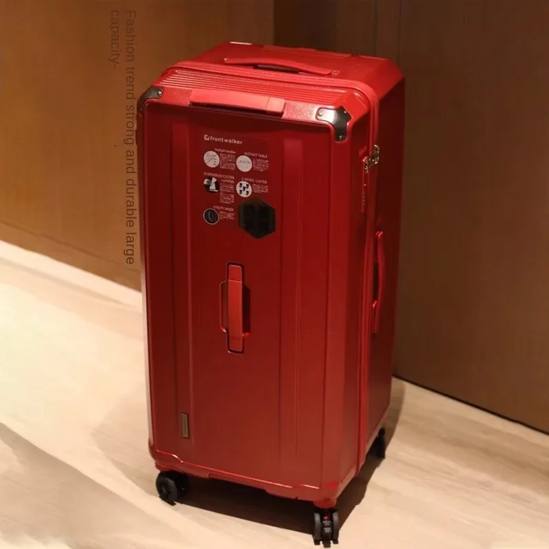 valise de grande taille avec porte bagages de frein à cinq roues, valise de voyage en matériau pc de 28 pouces, serrure tsa 32/36/50 pouces