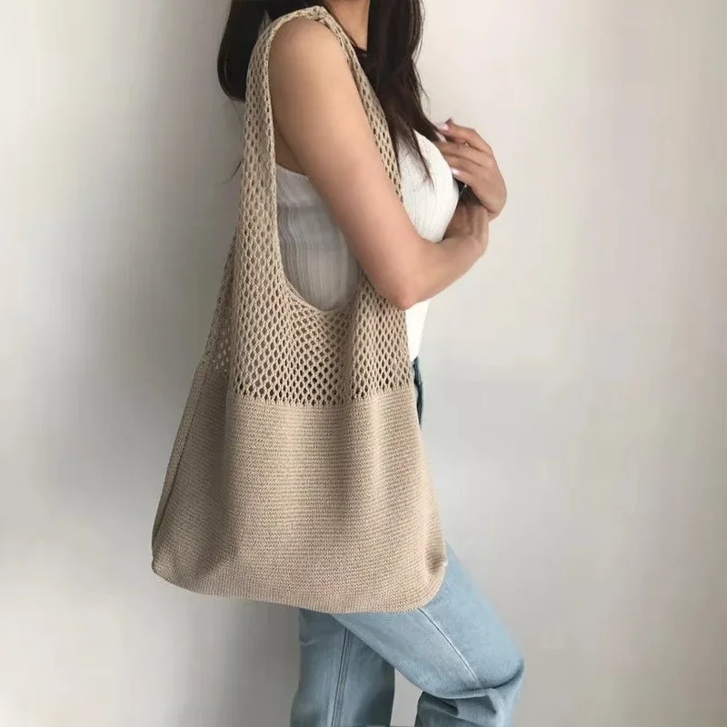 Sac à Main de Grande Capacité pour Femme, Fourre-Tout de Styliste, de Plage, Décontracté, Creux, Tissé, pour Été
