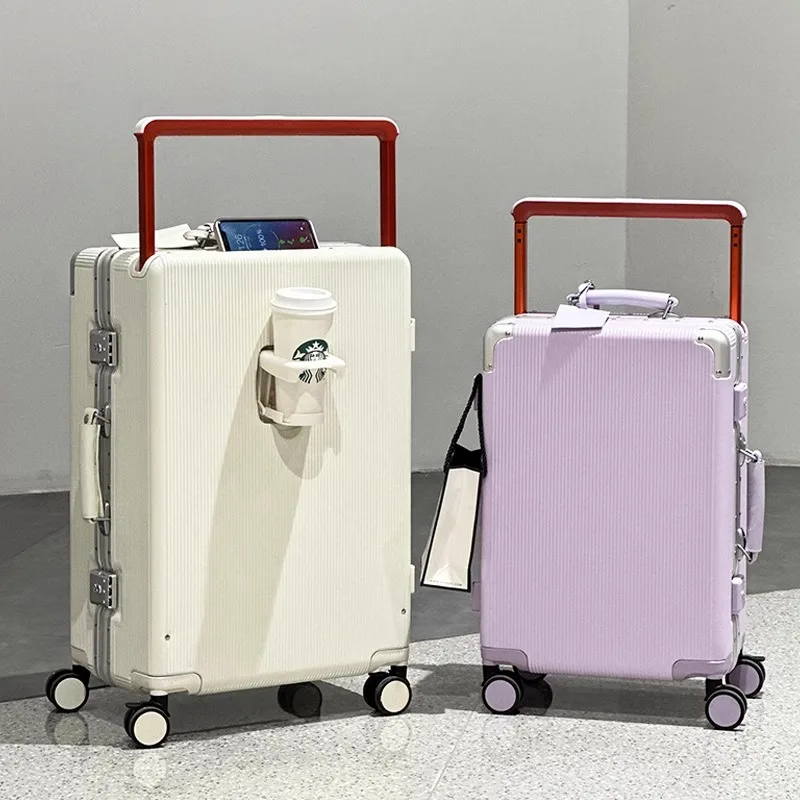 imu valise de voyage à poignée large pour hommes et femmes, bagage à main, cadre en aluminium pc, valise à roulettes, 20, 24