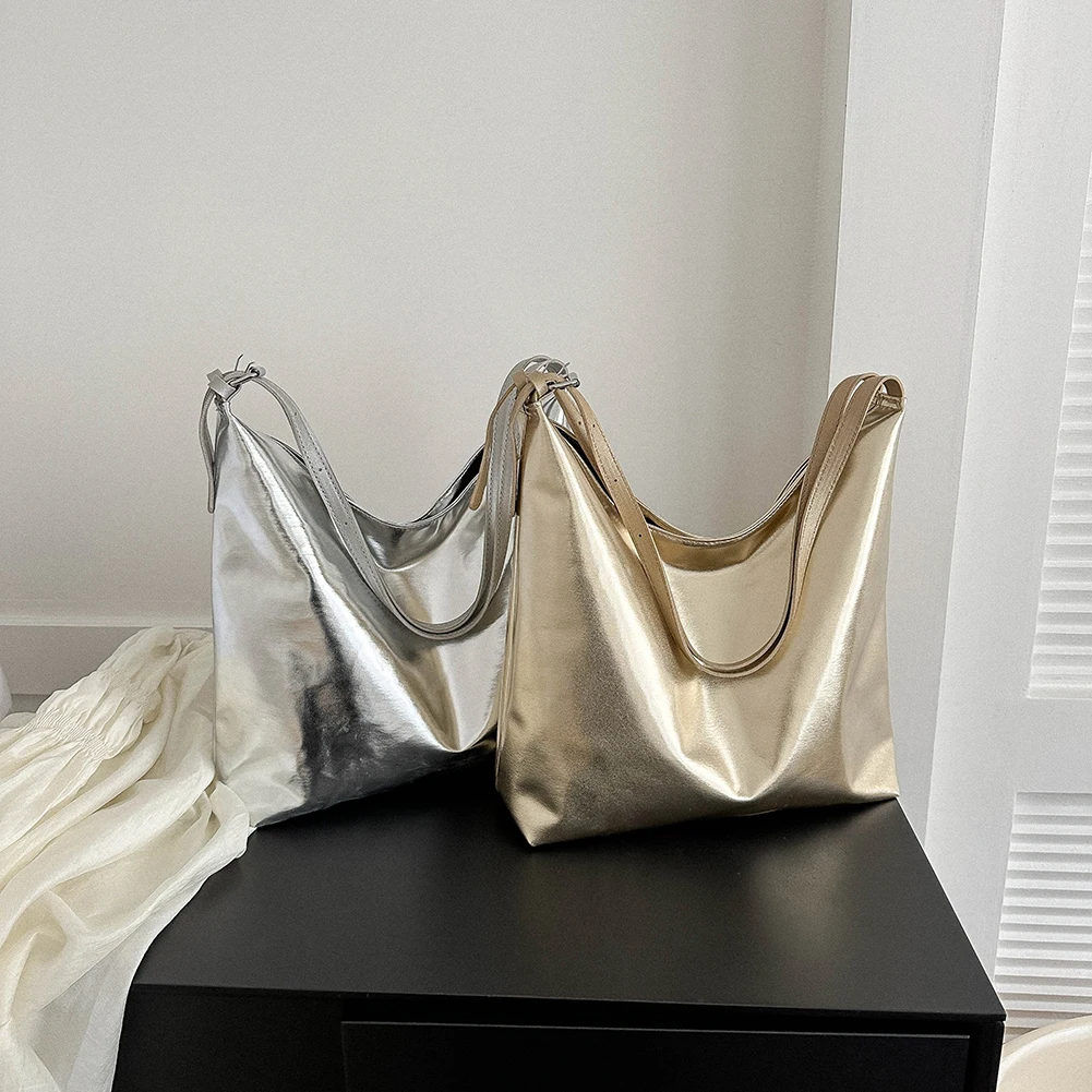 sac à provisions de luxe pour femme, sac à main à poignée supérieure en pu, sac fourre tout en cuir décontracté, haute capacité, argent, or, designer, mode