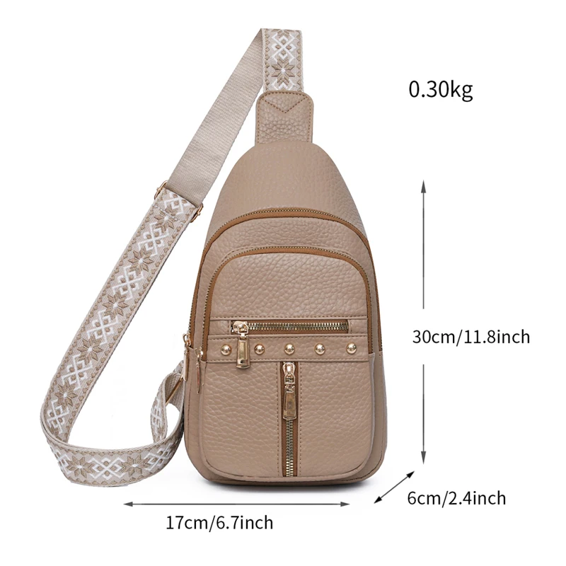 cartable multicouche à la mode pour femmes | bandoulière réglable, fermeture à glissière, sac de poitrine multifonctionnel de style urbain