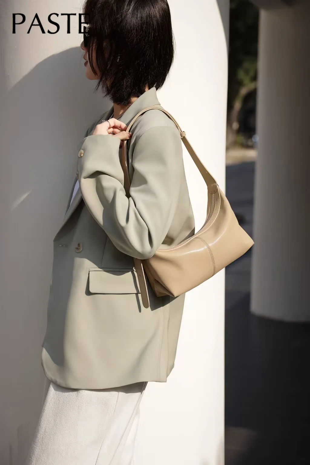 sac à main hobo à rabat lisse rétro pour femme, sac à bandoulière beige, véritable cuir de vache, document kakhi, loisirs initiés, haute qualité
