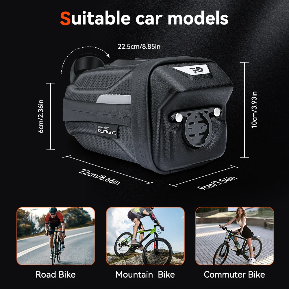sacoche de dégager de vélo à coque rigide pour vtt, sacoches de siège arrière de vélo de route, jusqu'à 2l, haute capacité, étanche, peut accrocher les feux arrière