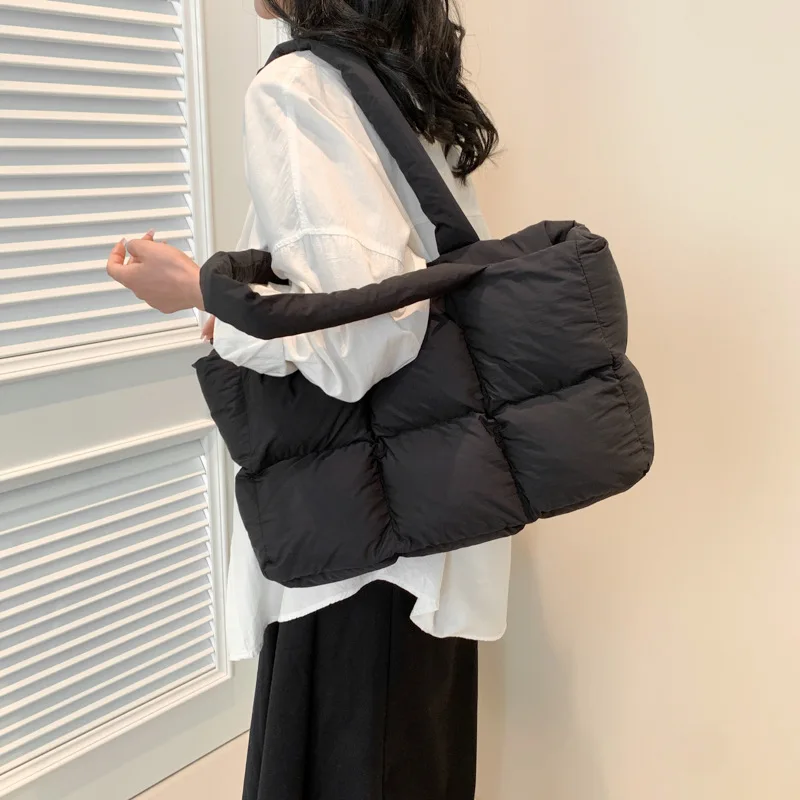 sacs fourre tout matelassés en coton pour femmes, sacs à main de grande capacité, sac à provisions, designer, hiver