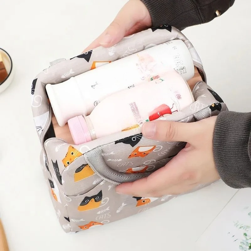 sac à bento portatif style dessin animé, sac de boîte à déjeuner, sac isolé, sac de rangement de grande capacité, sac à déjeuner pour employés de bureau