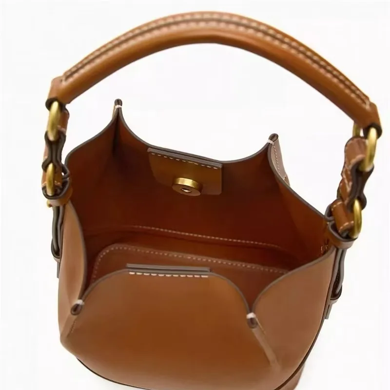 mode nouveau sac pour femmes marron style coréen cordon portable bandoulière large cordon seau sac