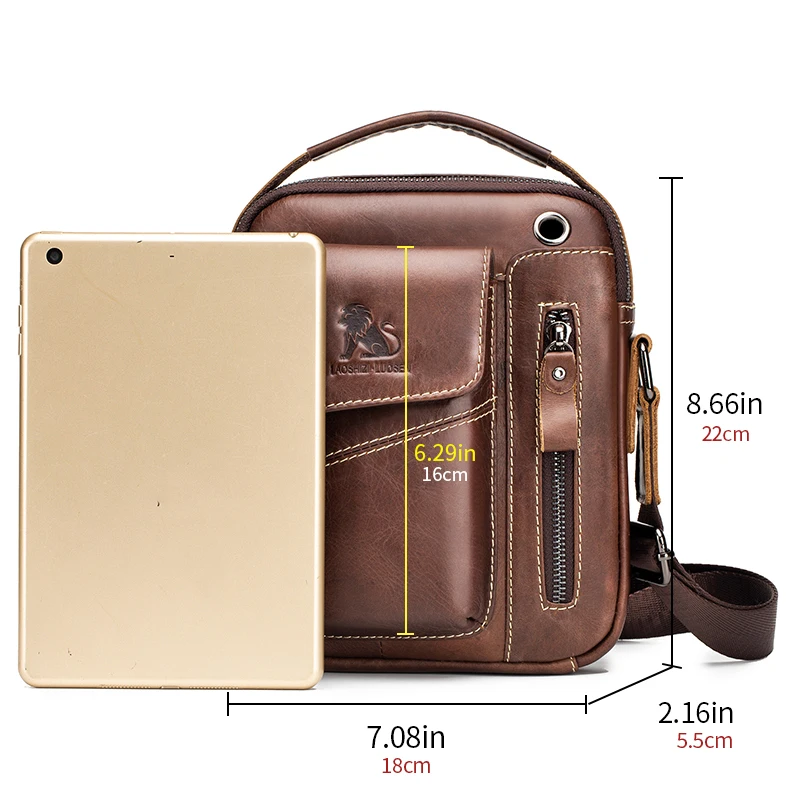 sac à bandoulière en cuir pour hommes, sac à bandoulière multifonctionnel et en cuir de vache de grande capacité, sac à main