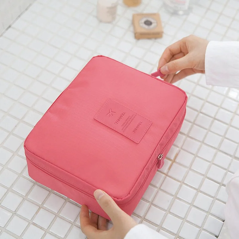 sac de toilette carré simple pour femme, maquillage coréen, sac à cosmétiques pour femme, sacs de voyage personnalisés, évaluation de voyage, offre