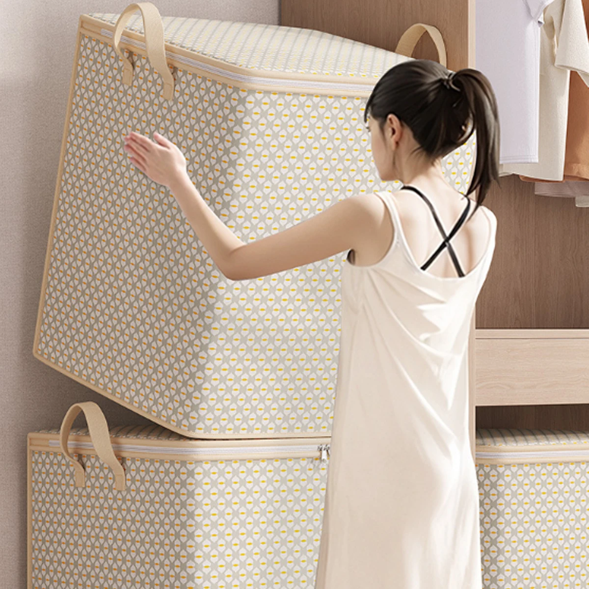 sac de rangement de couette avec poignée, sacs de tri de couverture de couette de grande capacité, organisateur de vêtements étanche et anti poussière, sac mobile