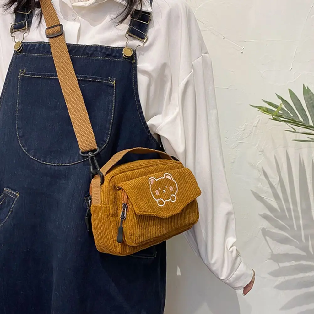 femmes cartable dessin animé ours imprimé sacs à bandoulière sacs à main étudiant fourre tout sac de messager velours côtelé sacs à main pour femmes