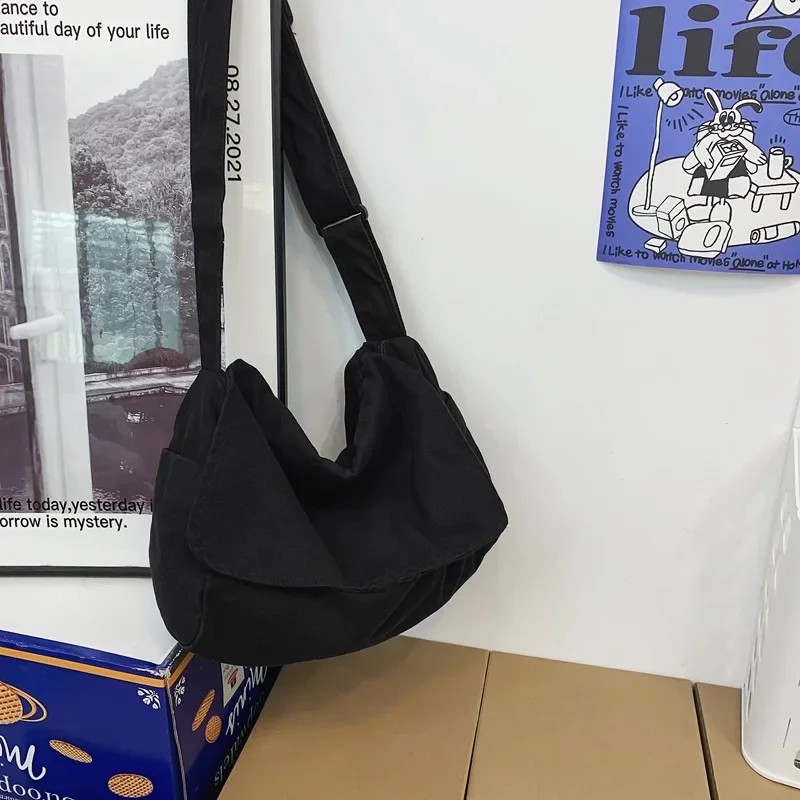 hobo sac en toile souple pour femme, sac en tissu souple, sac latéral messenger pour ordinateur portable, livre scolaire de taille moyenne, notifications initiées