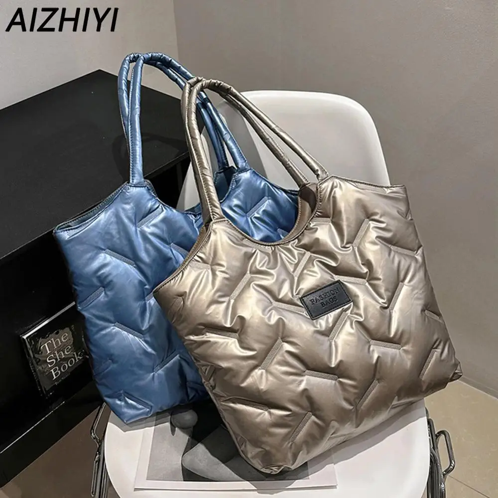 sac fourre-tout matelassé pour femme, grande capacité, sacs à main rembourrés en duvet, chic, gonflé, décontracté, hiver, sac à provisions, nouveau, 2023